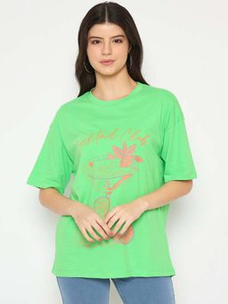 Madame - Printed Green Cotton T-Shirt