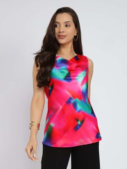 FableStreet - Multi-Colour Satin Marble Printed Top