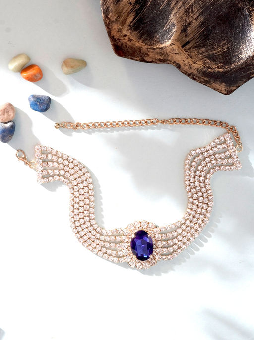 Niscka Zircon Multi-Layer Navy Blue Choker Necklace