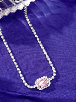 Niscka - Silver-Plated Pink Zircon Stone Necklace