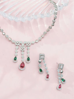 Niscka - Ruby and Emerald American Diamonds Water-Drop Jewellery Set