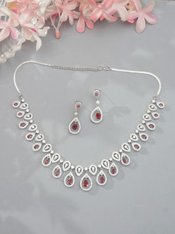 Niscka - Red Rhodium Plated American Diamond Jewellery Set