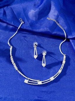 Niscka - Rhodium Plated White American Diamond Jewellery Set