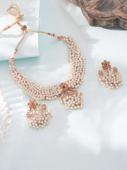 Niscka - 22K Gold-Plated White Pearls and Beads Jewellery Set