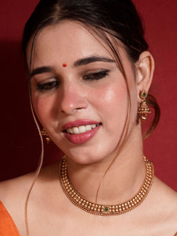 Niscka - Antique 24K Gold Plated Green Stone Jewellery Set