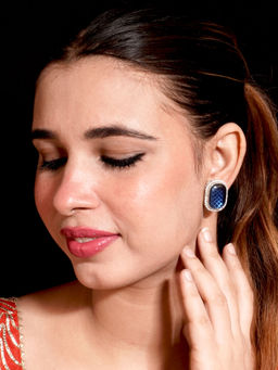Niscka - Navy Blue Cylindrical Zircon Stone Earrings