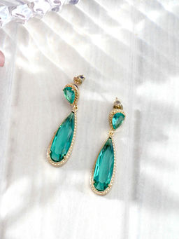 Niscka - Gold Plated Green Water Drop Earrings