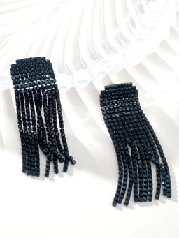 Niscka - Fancy Long Dangler Black Stone Earrings