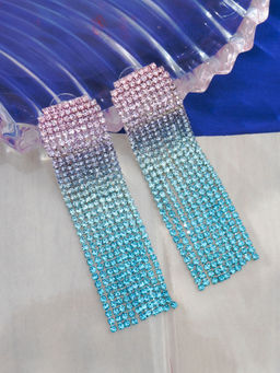 Niscka - Fancy Blue Zircon Chain Layer Drop Earrings