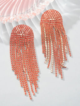 Niscka - Fancy Red Gold-Plated Chain Layer Drop Earrings