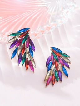Niscka - Fancy Multi-Color Silver Plated Wing Design Earrings