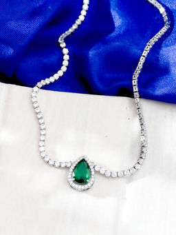 Niscka - Silver Plated Green Ad Zircon Stones Necklace