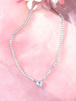 Niscka - Silver Plated Lavender Ad Zircon Stones Necklace