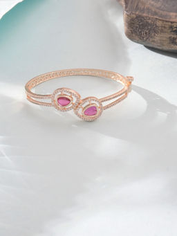 Niscka - Gold-Plated Pink Kundan Leaf Design Bracelet