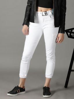 SHOWOFFFF - Women's Stretchable Clean Look White Jogger Jeans (Set of 2)
