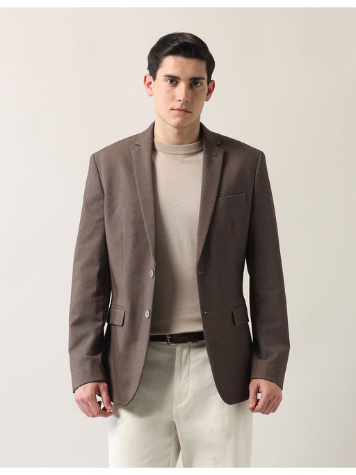 Arrow Men Arrow Zero Calorie Slim Fit Textured Brown Blazer