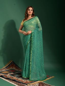 Odette - Green Chiffon Designer Saree with Unstitched Blouse