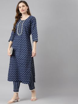 Readiprint - Cotton Blue Straight Printed Kurta & Bottom (Set of 2)