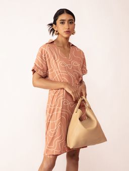 Twenty Dresses by Nykaa Fashion - Work Brown Abstract A Line Wrap Dress