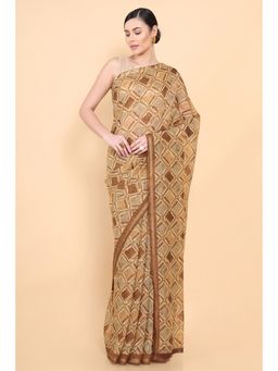 Soch - Women Beige Chanderi Printed Saree with Unstitched Blouse