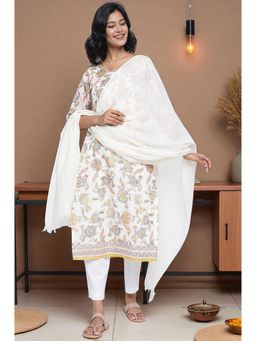 Aurelia - Womens Off White Woven Pure Cotton Dupatta