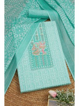 Soch - Womens Thread Work Turquoise Cotton Ethnic Motifs Unstitch Dress Material