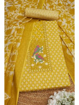 Soch - Womens Thread Work Mustard Cotton Ethnic Motifs Unstiched Dress Material