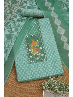 Soch - Womens Thread Work Green Cotton Ethnic Motifs Unstitch Dress Material