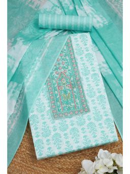 Soch - Womens Thread Work Turquoise Blue Cotton Ethnic Motifs Unstitch Dress Material