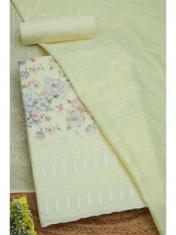 Soch - Womens Thread Work Yellow Cotton Floral Print Unstiched Dress Material
