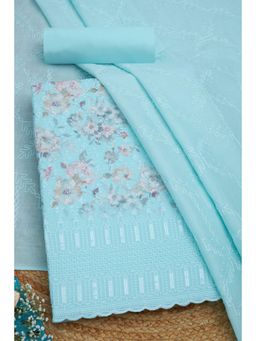 Soch - Womens Thread Work Blue Cotton Floral Print Unstitch Dress Material