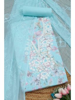 Soch - Womens Thread Work Blue Cotton Floral Print Unstiched Dress Material
