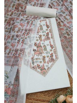 Soch - Womens Zari Off White Linen Ethnic Motifs Unstiched Dress Material