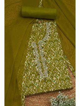 Soch - Womens Pearl Olive Jam Cotton Ethnic Motifs Unstitch Dress Material