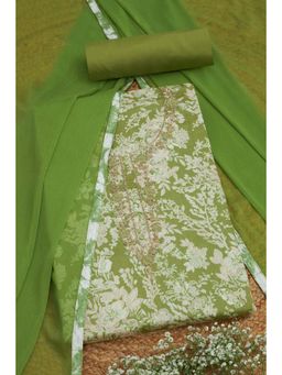 Soch - Womens Zardosi Green Jam Cotton Floral Print Unstiched Dress Material