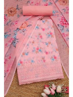 Soch - Womens Peach Linen Floral Print Unstitch Dress Material