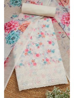 Soch - Womens Cream Linen Floral Print Unstiched Dress Material