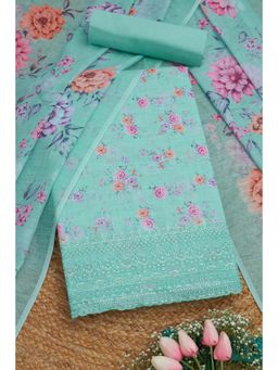Soch - Womens Turquoise Linen Floral Print Unstitch Dress Material