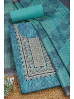 Soch - Womens Zari Turquoise Art Silk Geometric Print Unstitch Dress Material