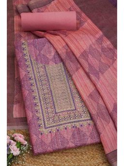 Soch - Womens Zari Pink Art Silk Geometric Print Unstiched Dress Material