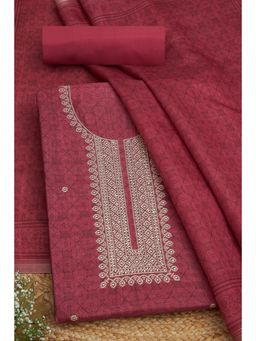 Soch - Womens Sequins Rust Chanderi Embroidered Unstiched Dress Material