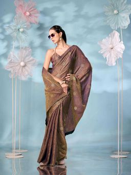 Tikhi Imli - Two Tone Bronze & Purple Sequinned Saree with Unstitched Blouse
