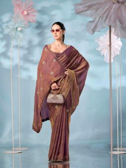 Tikhi Imli - Two Tone Bronze & Pink Sequinned Saree with Unstitched Blouse