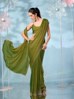 Tikhi Imli - Two Tone Green & Gold Shimmer Saree with Unstitched Blouse