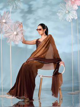Tikhi Imli - Two Tone Brown Jimmy Choo Saree with Unstitched Blouse