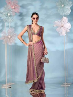 Tikhi Imli - Embellished Border Ombre Pink Jimmy Choo Saree with Unstitched Blouse