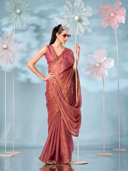 Tikhi Imli - Embellished Border Checks Pink Jimmy Choo Saree with Unstitched Blouse