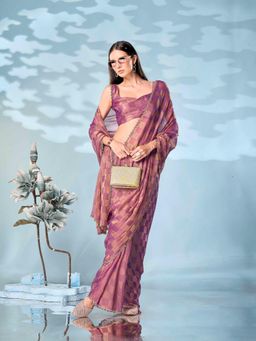 Tikhi Imli - Checks Two Tone Purple Designer Saree with Unstitched Blouse
