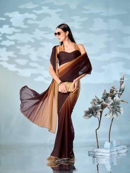 Tikhi Imli - Swaroski Border Ombre Brown Designer Saree with Unstitched Blouse