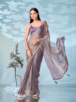 Tikhi Imli - Tassles Two Tone Purple Woven Saree with Unstitched Blouse